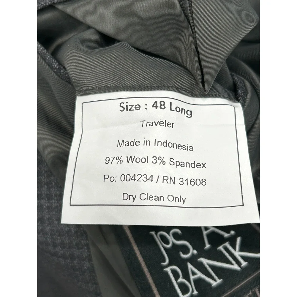 Jos A Bank Traveler‎ Men's 48 Long Gray Wool Stretch Two Button Blazer Jacket